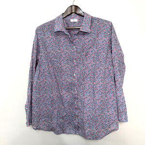 J Jill Womens XL Floral Button Up Shirt Purple Blue Lightweight Preppy Cottageco